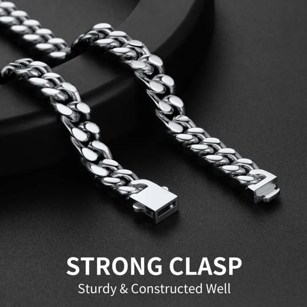 Men's 9mm Width Steel Silver 18K Gold Plated Cuban Durable Hip Hop Chain Jewelry